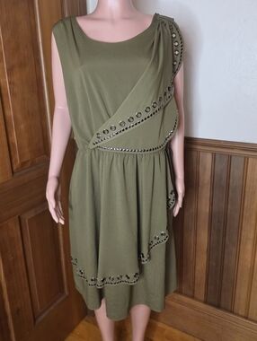NWT Lane Bryant Olive Grommet Trim Draped Sleeveless Dress 22